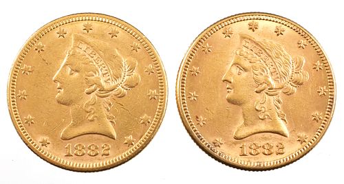 2 US 1882 Gold Eagle $10 Coins