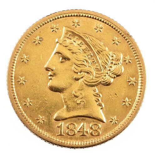 1848 US $5 Gold Half Eagle Coin