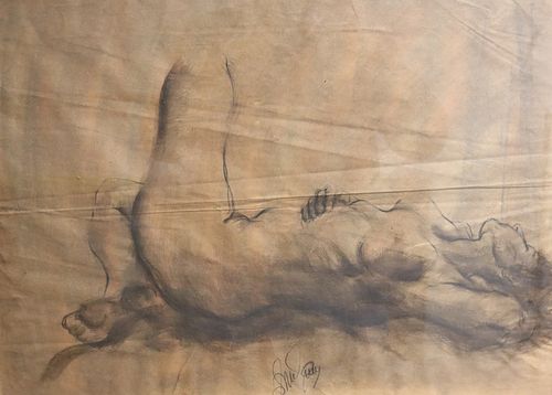 Illegibly Signed Pencil Of Reclining Nude.