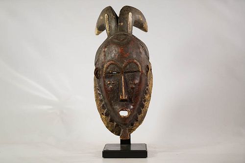 Baule or Yaure Horned Mask with Stand