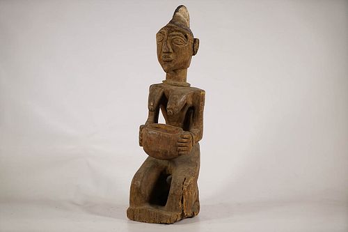 Kneeling Yoruba Female Figure with Offering Bowl