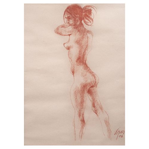 VITERI, Desnudo femenino. Firmada y fechada 06. Sanguina sobre papel. Enmarcada. 73 x 52 cm