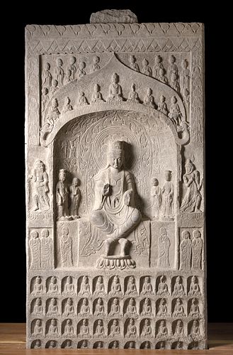 Huge 6th C. Chinese Wei Stone Stele - Buddha Amithaba