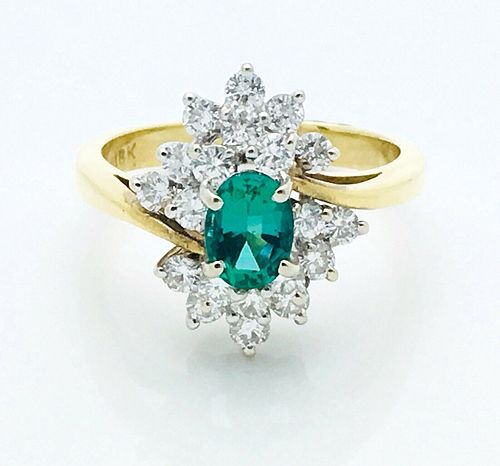 18k Gold 0.70ct Diamond & 0.70ct Emerald Ring Sz 6.25