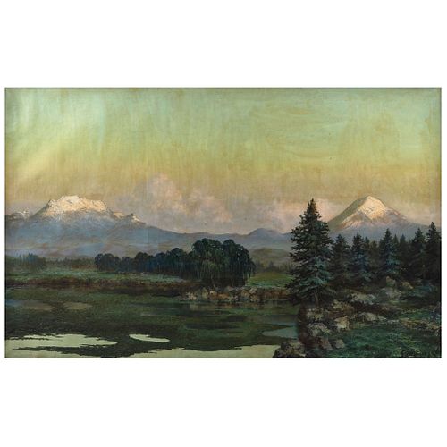 GUILLERMO GÓMEZ MAYORGA, Popocatépetl e Iztaccíhuatl, Signed, Oil on canvas, 49.4 x 79" (125.5 x 200.5 cm)