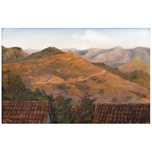 GUILLERMO GÓMEZ MAYORGA, Untitled, Signed, Oil on wood, 11.8 x 18" (30 x 46 cm)