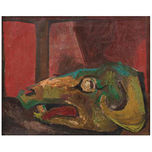 PEDRO CORONEL, Cráneo #1 ("Skull #1"), Signed & dated 1956 México on the back, Oil on canvas, 19.2 x 24" (49 x 61 cm)