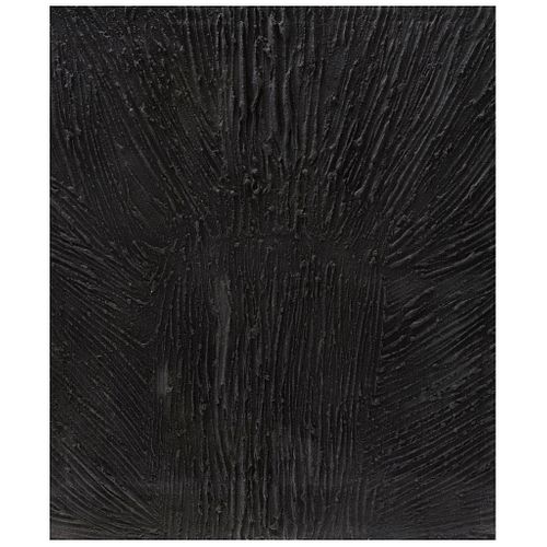 BEATRIZ ZAMORA, El negro #33 ("Black #33"), Signed and dated 78 on the back, Mixed technique on canvas, 47 x 39.7" (119.5 x 101 cm)
