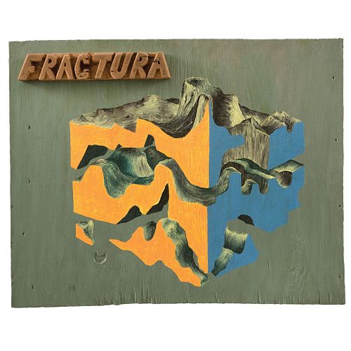CISCO JIMÉNEZ, Fractura ("Fracture"), Signed and dated 2016 on the back, Mixed and relief on wood, 19.2 x 24" (49 x 61 cm)