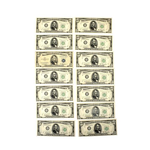 (14) US $5.00 Silver Certificates