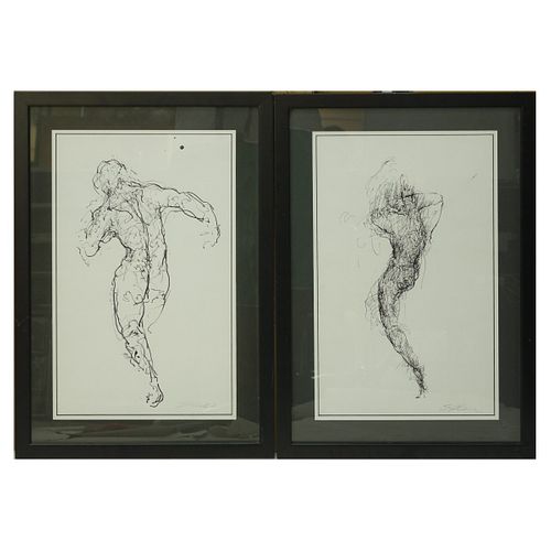 Two Male Nude Ink Studies