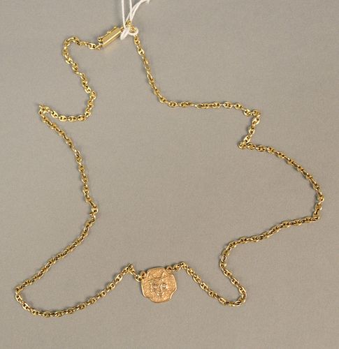 14K gold chain with cat pendant. lg 24 in., 15.9 grams.