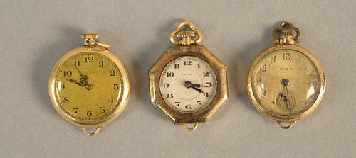 Three 14K gold lapel watches. total weight 38 grams.