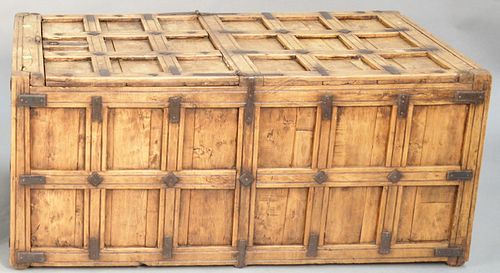 Wooden chest with metal mounts. ht. 19 in., wd. 42 in. Provenance: Former home of Mel Gibson, Old Mill Rd, Greenwich, CT