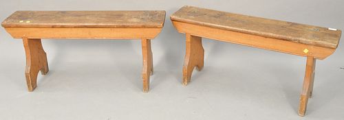 Pair of primitive style benches. ht. 17 in., wd. 36 in. Provenance: Former home of Mel Gibson, Old Mill Rd, Greenwich, CT