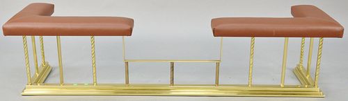 Brass fire rail with leather cushion top. ht. 18 in., wd. 73 in. Provenance: Estate of William and Teresa Patton, Lake Ave Greenwich, CT
