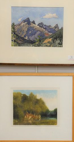 Four frames pieces Sheila Gardner, watercolor on paper, "Mt. Brewster #3", 1985, Corporate Art Directions label on back along with Charles Bragg (1931