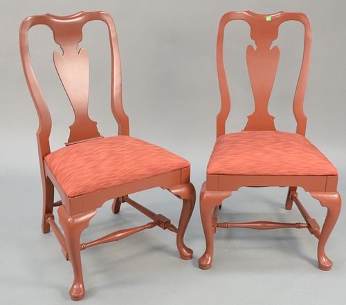 Set of eight Queen Anne style dining side chairs all painted red. ht. 38 1/2 in. Provenance: Estate of William and Teresa Patton, Lake Ave Greenwich, 
