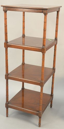 Mahogany George IV style etagere. ht. 48 in., top: 18" x 18". Provenance: Estate of William and Teresa Patton, Lake Ave Greenwich, CT