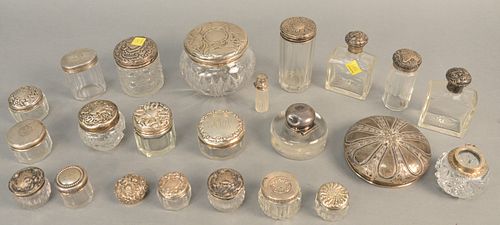 Large group of sterling silver topped jars, bottles, etc. approx. 12-14 t.oz.