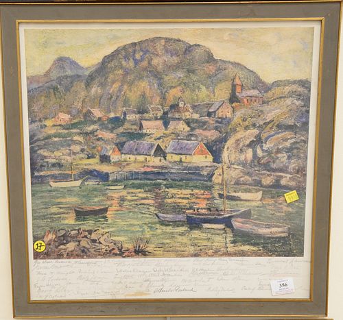 Ernest Lawson pencil signed print, mountainous village cove, pencil signed by many artists including Ernest Lawson, Roy Brown, Eugene Higgins, Fred Wr