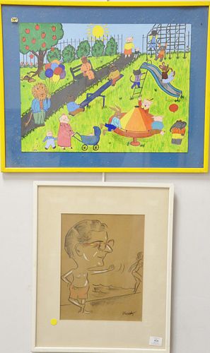 Five framed pieces to include Camille Fonce, Les Sapins dry point etching; artist proof lithograph signed illegibly; Jack Levine lithograph pencil sig