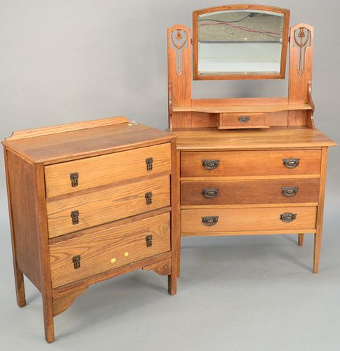 Two oak chest of drawers, one with a mirror. Provenance: Former home of Mel Gibson, Old Mill Rd, Greenwich, CT