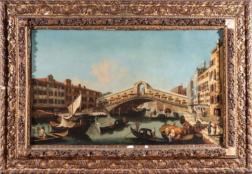 Antique Venetian Canal Scene Oil on Canvas