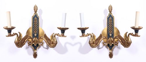 Neoclassical Manner Brass 2-Light Wall Sconces, Pr