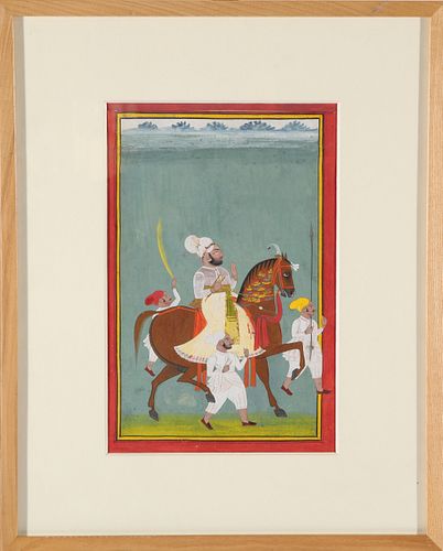 Antique Rajasthani "Nobleman on Horseback" Gouache