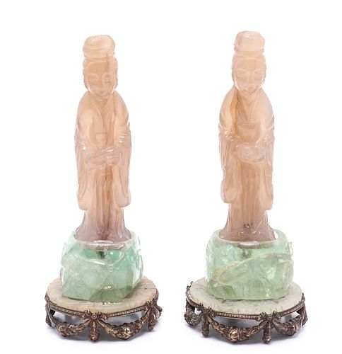 Chinese Carved Quartz Figures, Pair