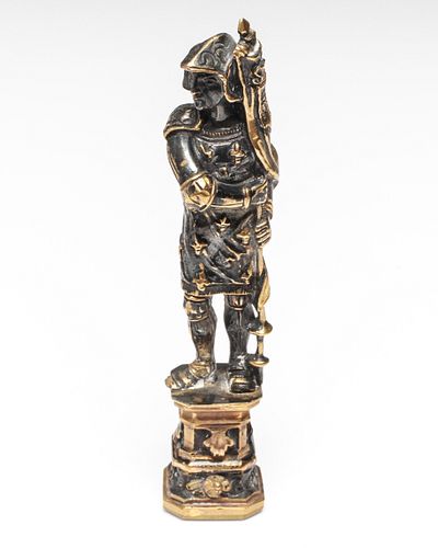 Wax Seal w Figural Knight Gilt-Bronze, 19th C.