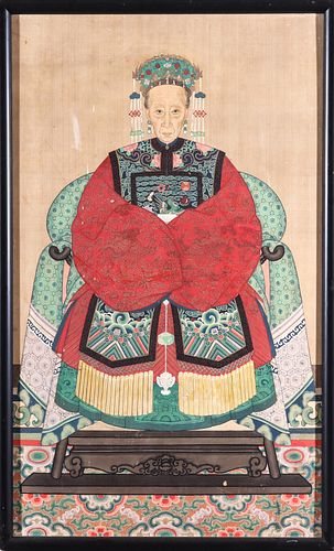 Antique Chinese Matriarch Ancestral Portrait