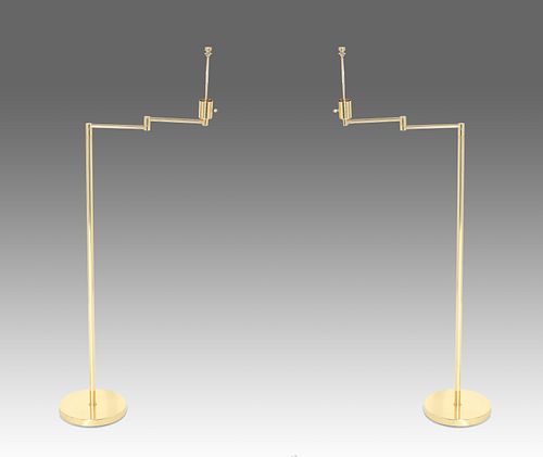 Mid-Century Modern Swing Arm Brass Floor Lamps, Pr