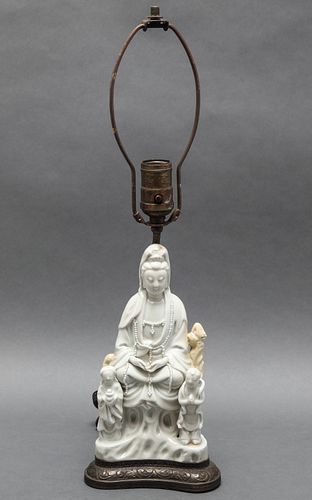 Chinese Blanc de Chine Guanyin & Children Lamp