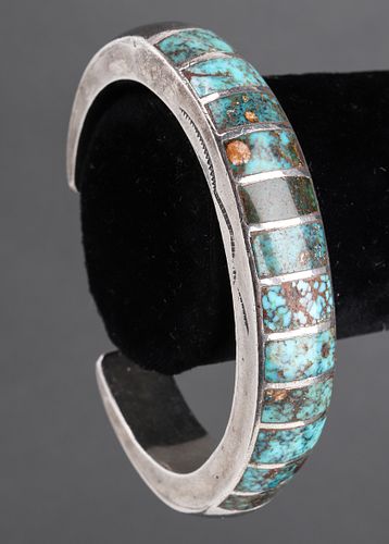 Native American Indian Silver & Turquoise Cuff