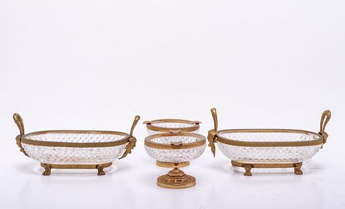 French Neoclassical Ormolu Mounted Cut Glass Bowls