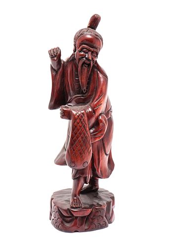 Carved Composition Figure Of A Japanese Fisherman