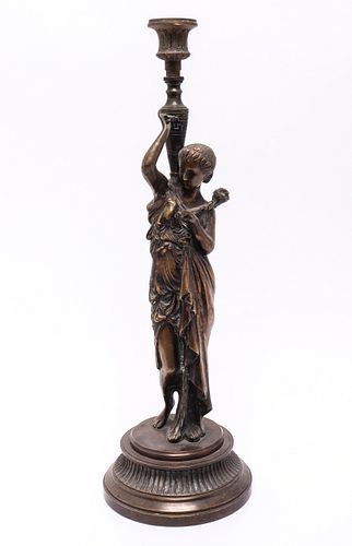 Neoclassical Manner Figural Bronze Candlestick
