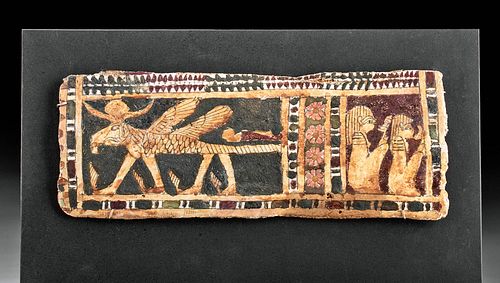 Egyptian Polychrome Cartonnage Panel w/ Criosphinx