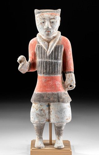 Chinese Han Dynasty Polychrome Standing Warrior w/ TL