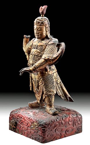 Chinese Qing Dynasty Gilt Wood Guardian Statue - Weituo