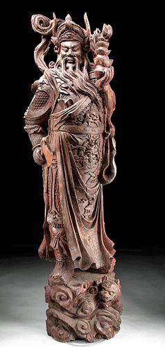 Lifesize 19th C. Chinese Qing Wood Statue - Yama King