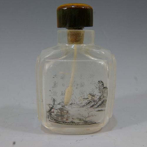 CHINESE ANTIQUE PEKING GLASS INSIDE PAINTED SNUFF BOTTLE - SIGNED