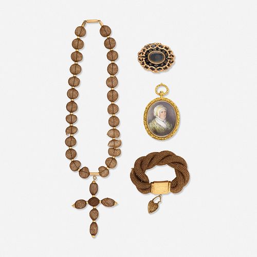 Group of antique memorial jewelry