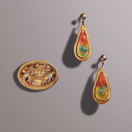 Howard Schleeter, Enamel jewelry: Brooch and earrings