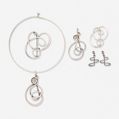 Henry Steig, Group of Modernist silver wirework jewelry