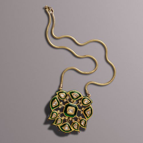 Indian, Enamel and diamond pendant necklace