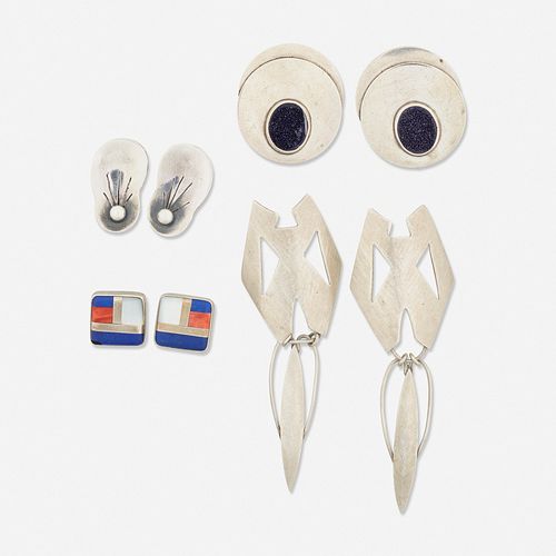 Four pairs of Modernist earrings including Lorraine Kryzak, Jack Nutting, and Rissa
