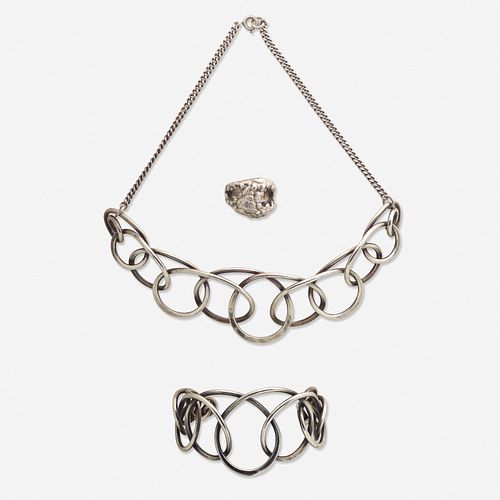 Henry Steig, Silver loop necklace, cuff bracelet, and ring
